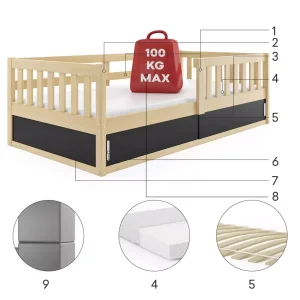 Łóżko Parterowe Smart z Materacem Sosna