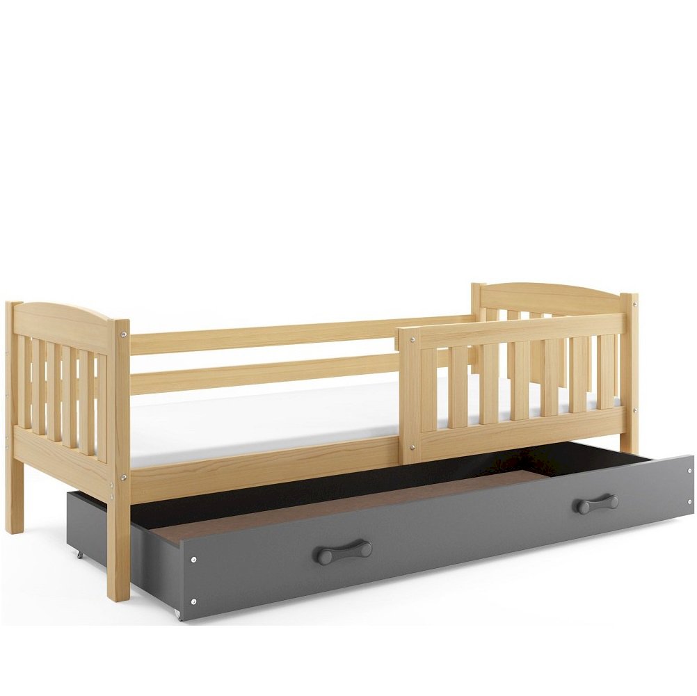 Łóżko Parterowe Kubuś z Materacem Sosna + Grafit