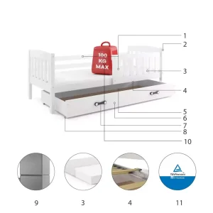 Łóżko Parterowe Kubuś z Materacem Sosna + Zielony