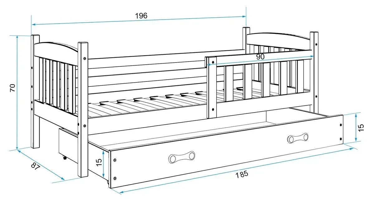 Łóżko Parterowe Kubuś z Materacem Biały + Grafit