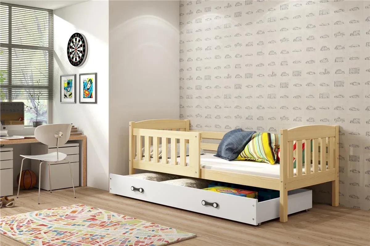 Łóżko Parterowe Kubuś z Materacem Biały + Grafit