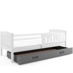 Łóżko Parterowe Kubuś z Materacem Biały + Grafit