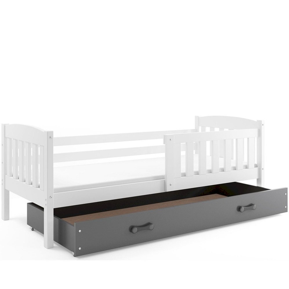 Łóżko Parterowe Kubuś z Materacem Biały + Grafit