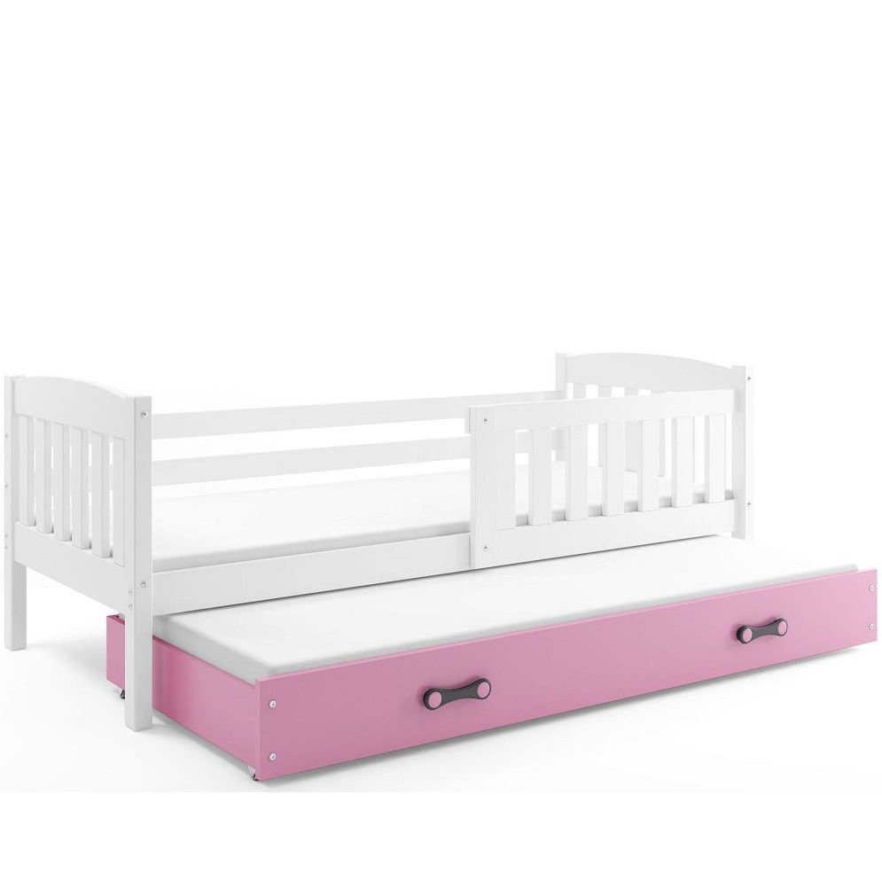 Łóżko Parterowe Kubuś Podwójne z Materacem Biały + Różowy