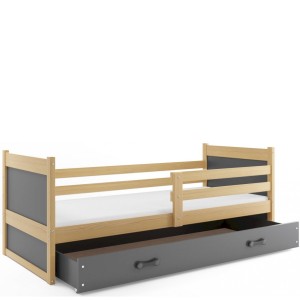 Łóżko Parterowe Rico z Materacem Grafit + Biały