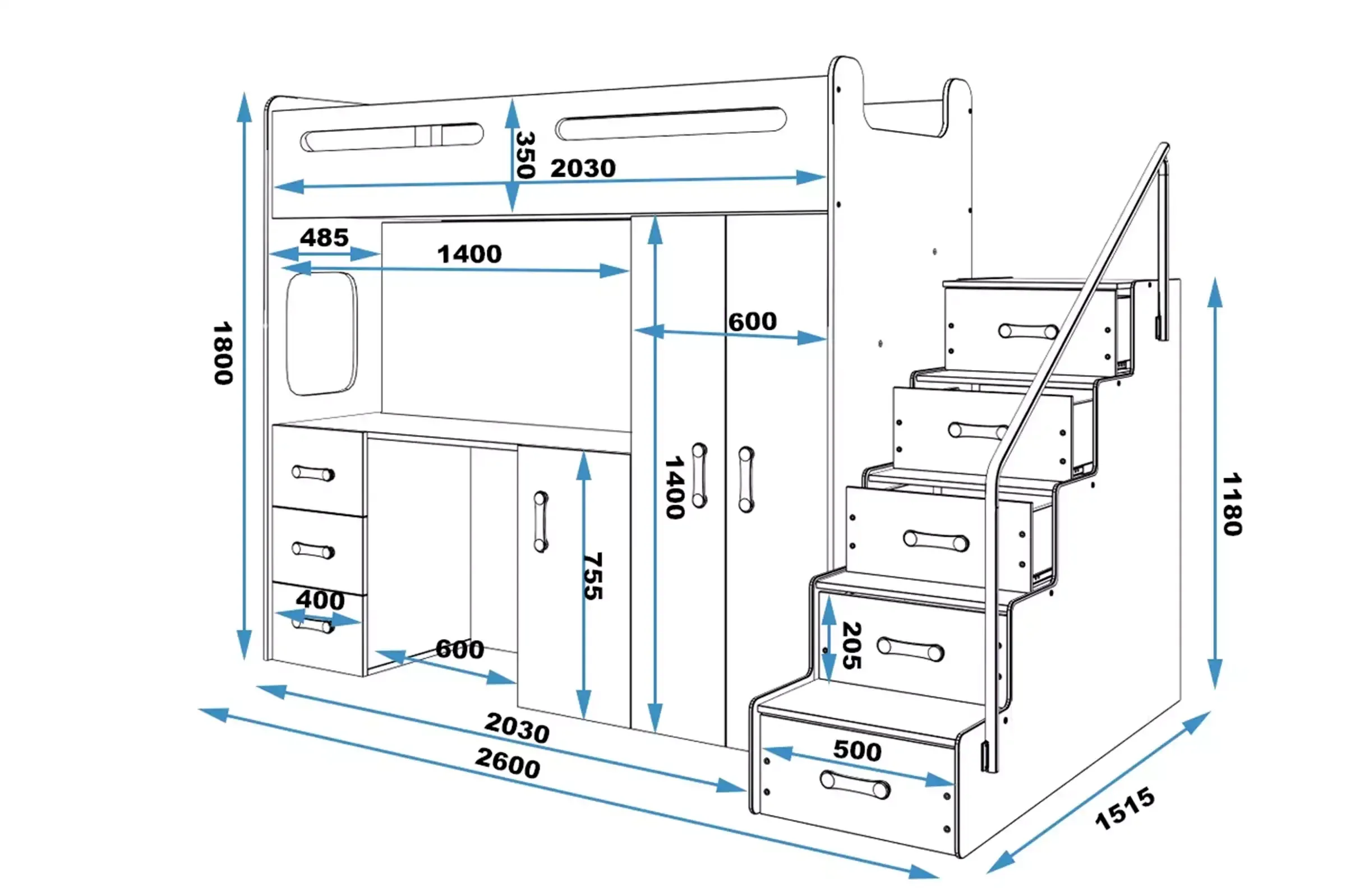 Łóżko piętrowe Max 4 Biały + Zielony
