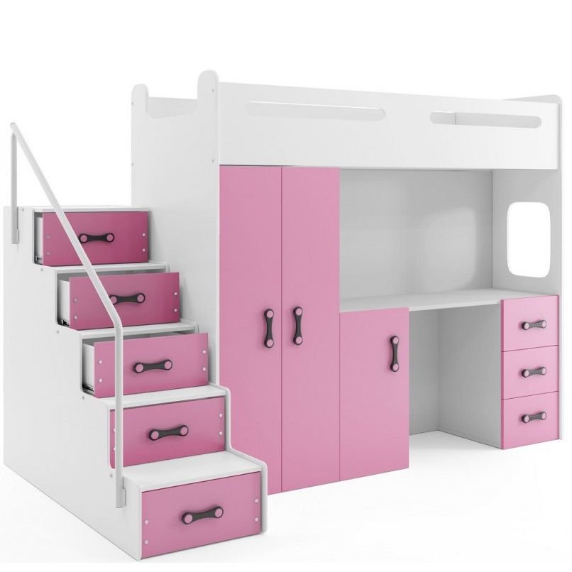 Łóżko piętrowe Max 4 Biały + Różowy