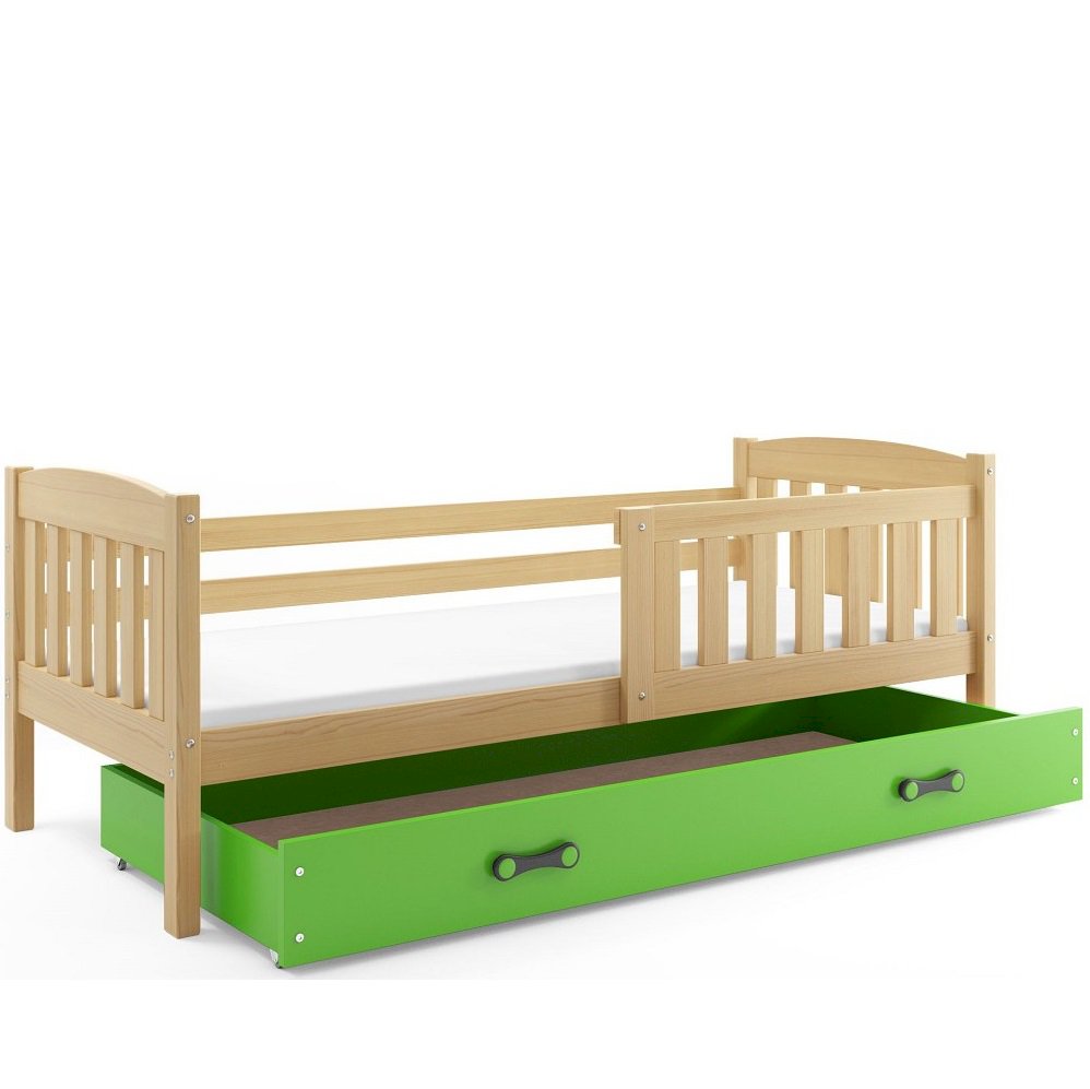 Łóżko Parterowe Kubuś z Materacem Sosna + Zielony