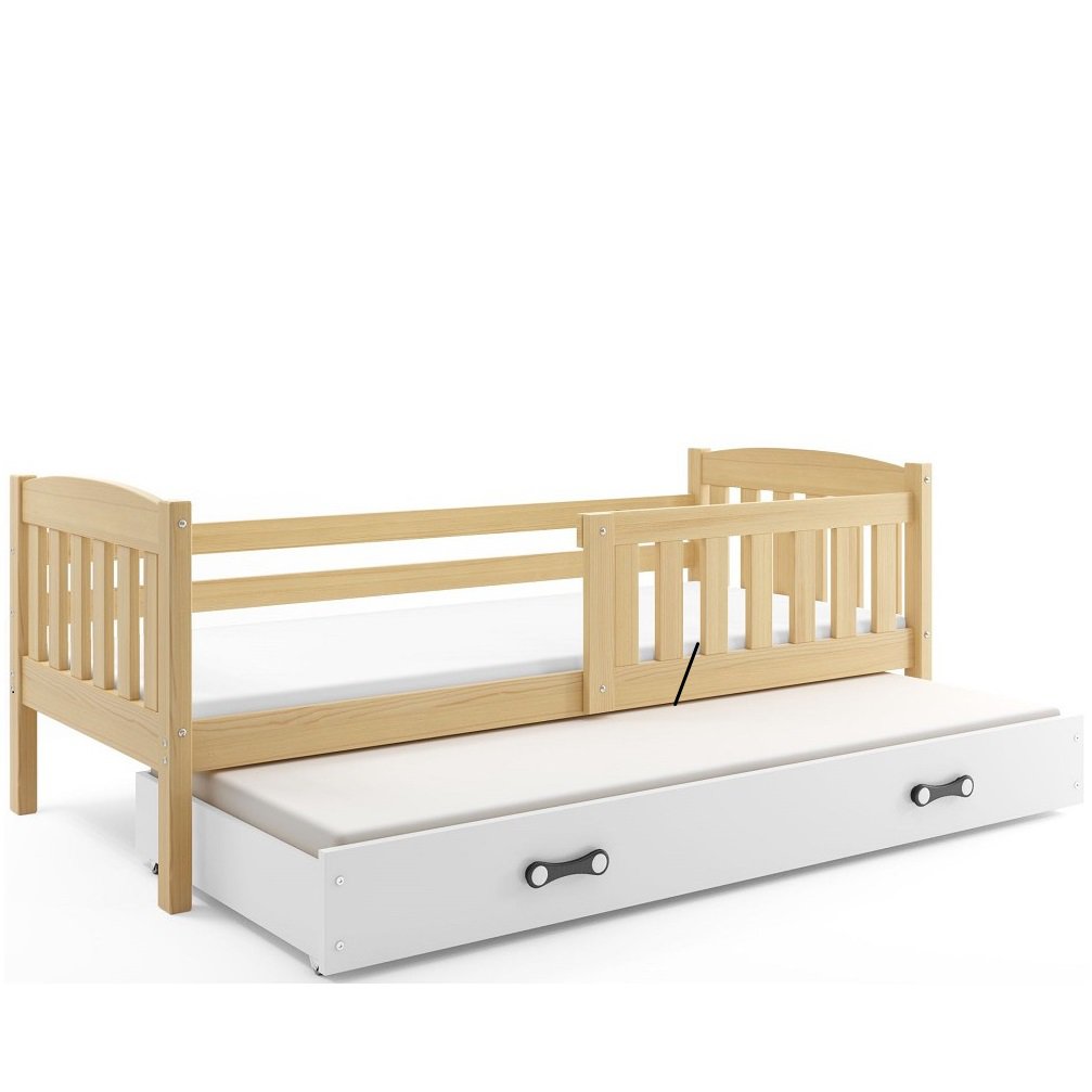 Łóżko Parterowe Kubuś Podwójne z Materacem Biały + Niebieski