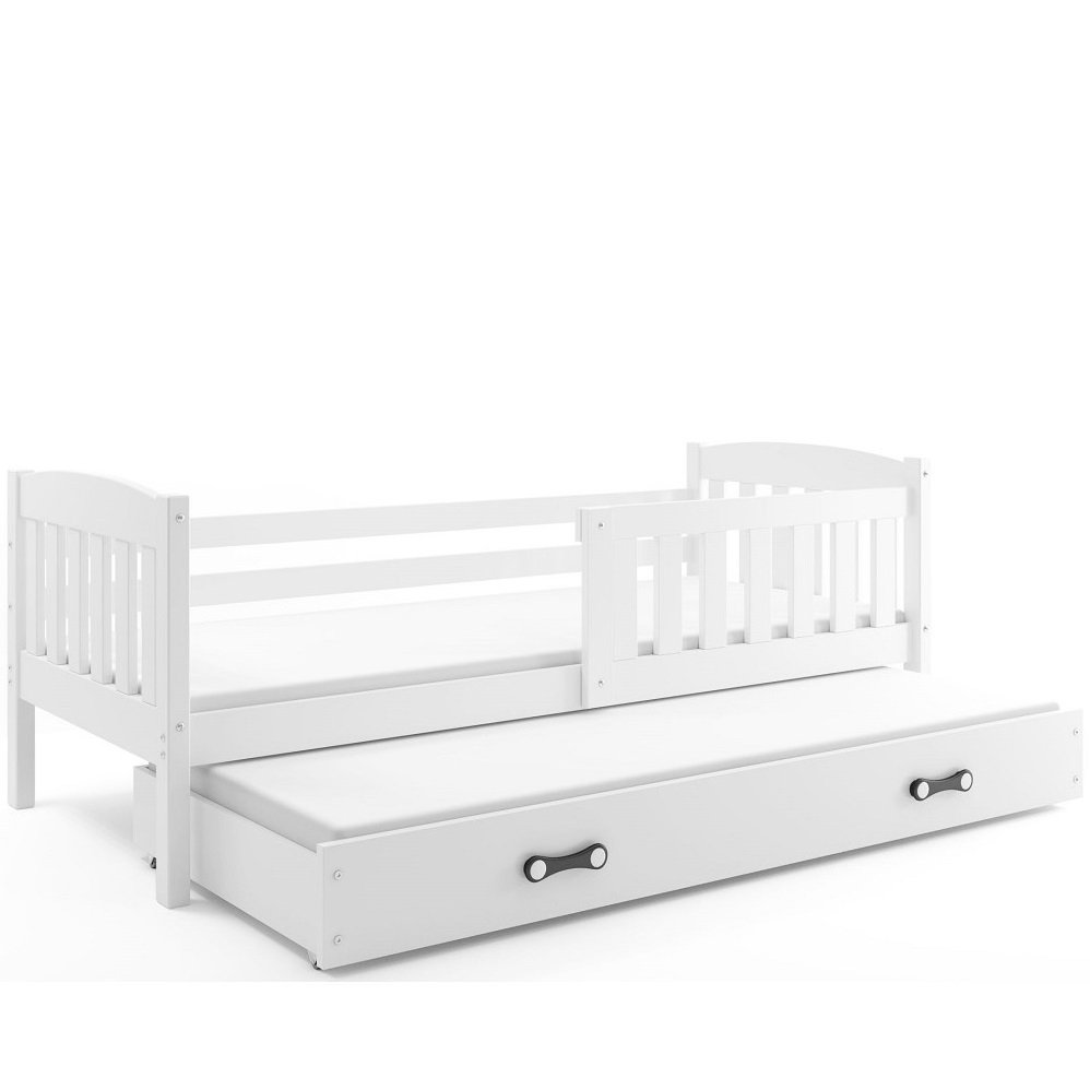 Łóżko Parterowe Kubuś Podwójne z Materacem Biały + Niebieski