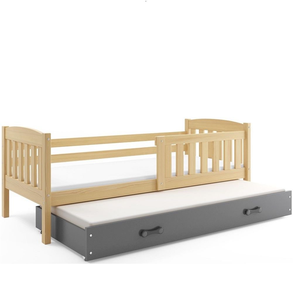 Łóżko Parterowe Kubuś Podwójne z Materacem Biały + Zielony