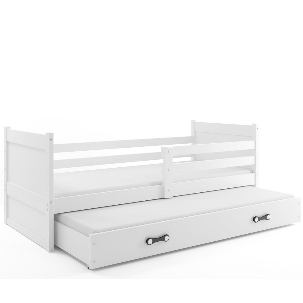 Łóżko Parterowe Rico Podwójne z Materacem Grafit + Niebieski