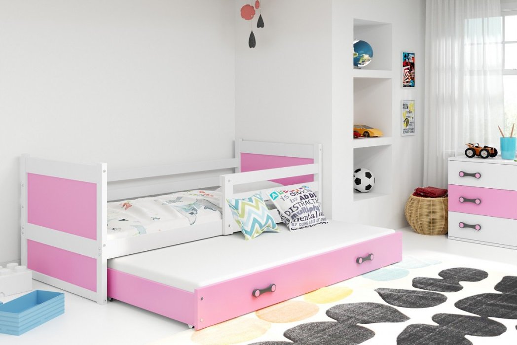 Łóżko Parterowe Rico Podwójne z Materacem Grafit + Niebieski