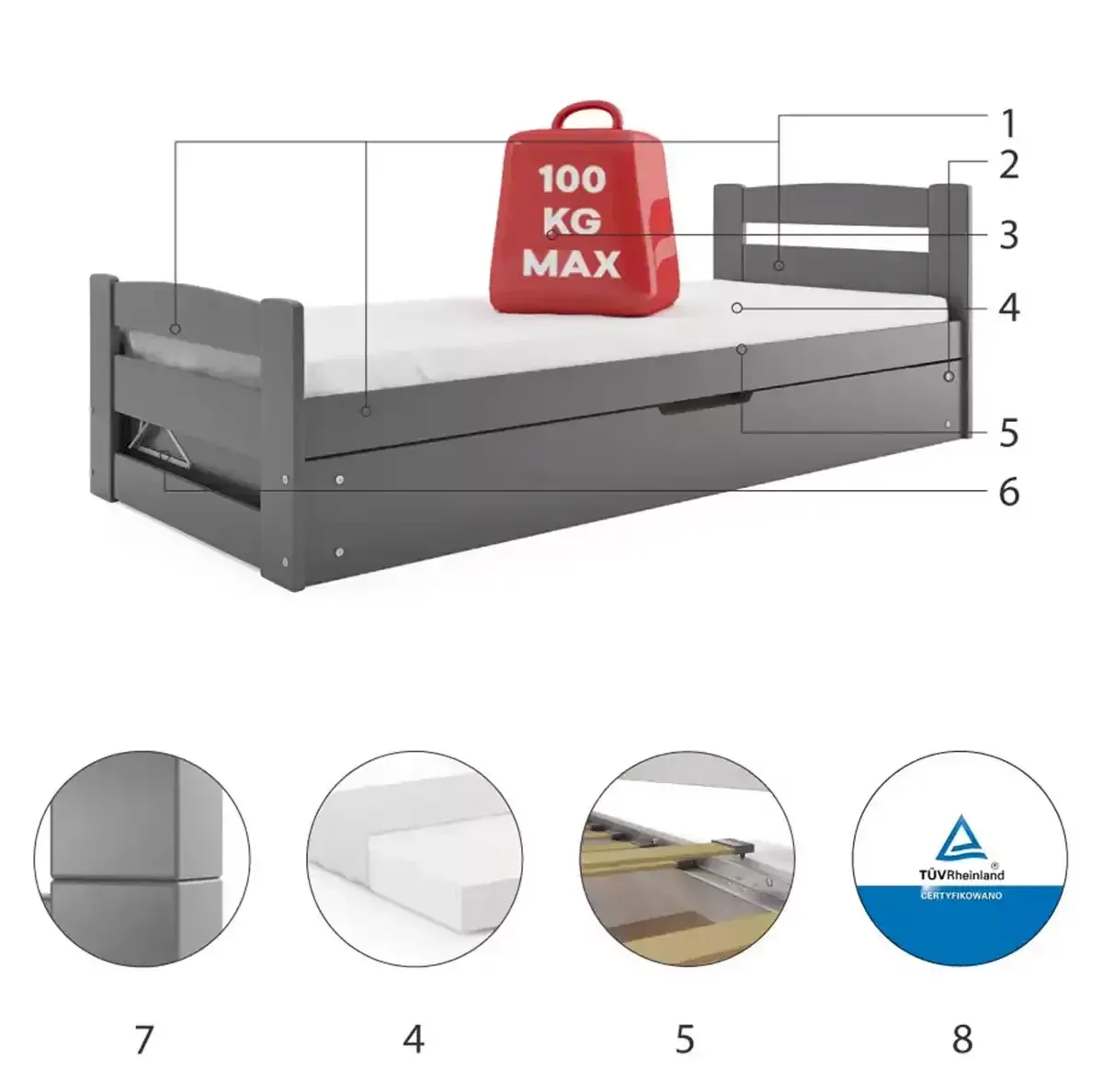 Łóżko Parterowe Erni z Materacem Sosna