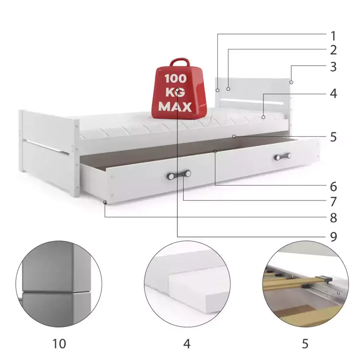 Łóżko Parterowe Bartek z Materacem Grafit