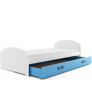 Łóżko Parterowe Lili z Materacem Biały + Niebieski