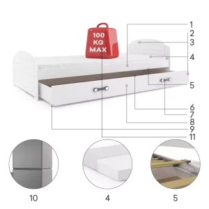 Łóżko Parterowe Lili z Materacem Grafit + Biały