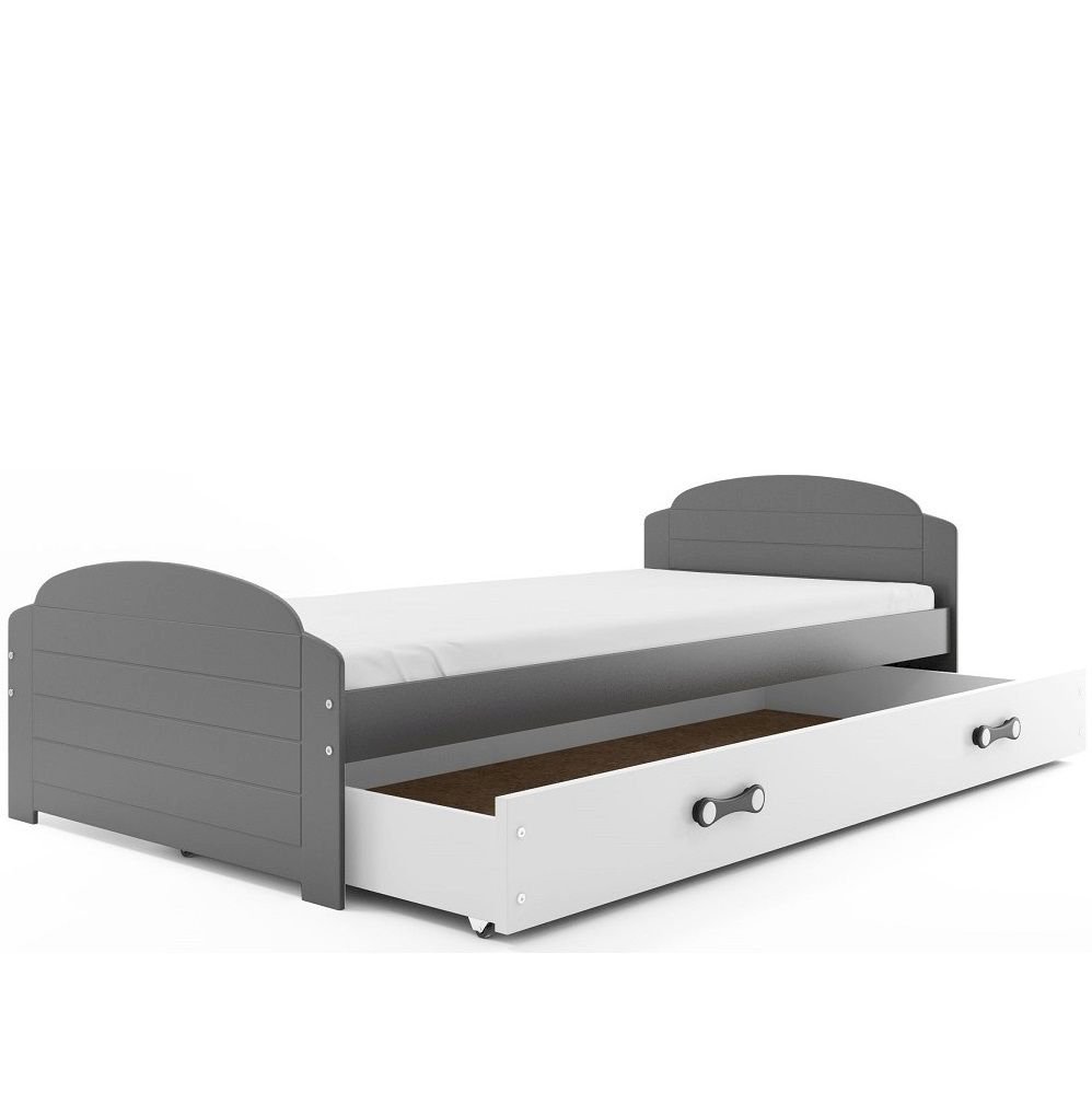 Łóżko Parterowe Lili z Materacem Grafit + Biały