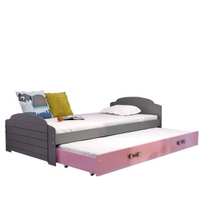 Łóżko Parterowe Podwójne Lili z Materacem Grafit + Niebieski