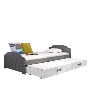 Łóżko Parterowe Podwójne Lili z Materacem Grafit + Niebieski