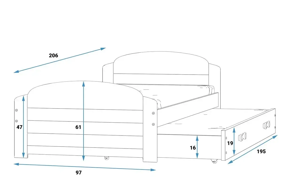 Łóżko Parterowe Podwójne Lili z Materacem Grafit + Niebieski