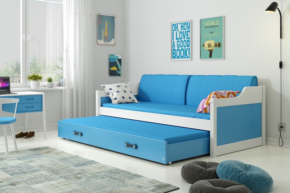 Łóżko Podwójne Dawid Biały + Niebieski