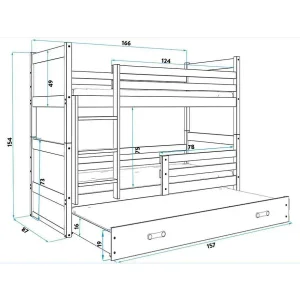 Łóżko Piętrowe Trzyosobowe Rico 80x160 Sosna + Różowy