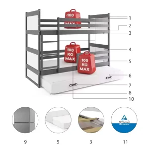 Łóżko Piętrowe Rico 80x160 Sosna + Zielony