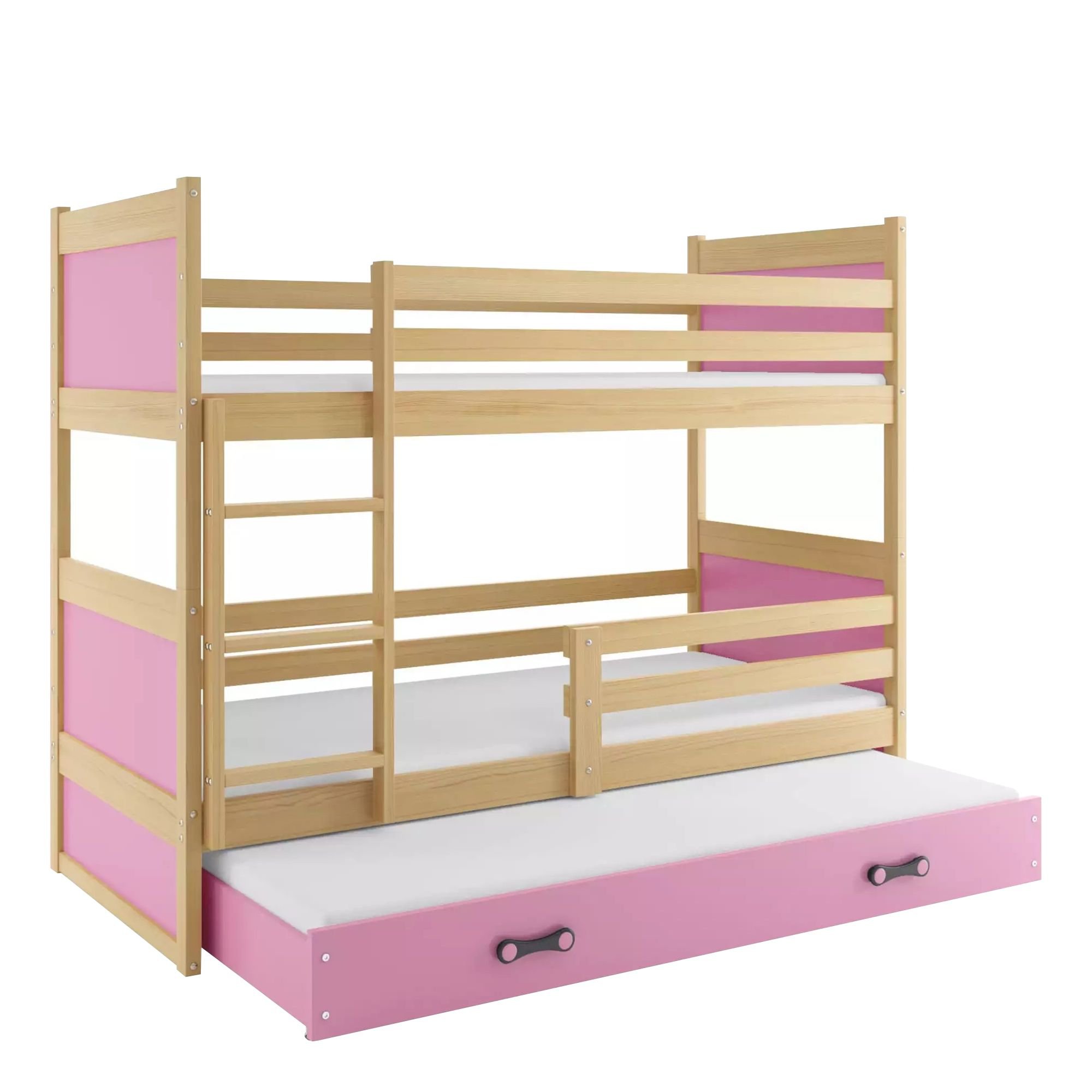 Łóżko Piętrowe Trzyosobowe Rico 80x190 Sosna + Zielony