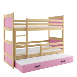 Łóżko Piętrowe Trzyosobowe Rico 80x190 Sosna + Niebieski