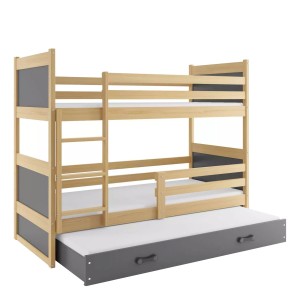 Łóżko Piętrowe Trzyosobowe Rico 80x190 Sosna + Różowy