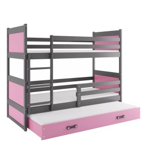 Łóżko Piętrowe Trzyosobowe Rico 80x190 Grafit + Różowy
