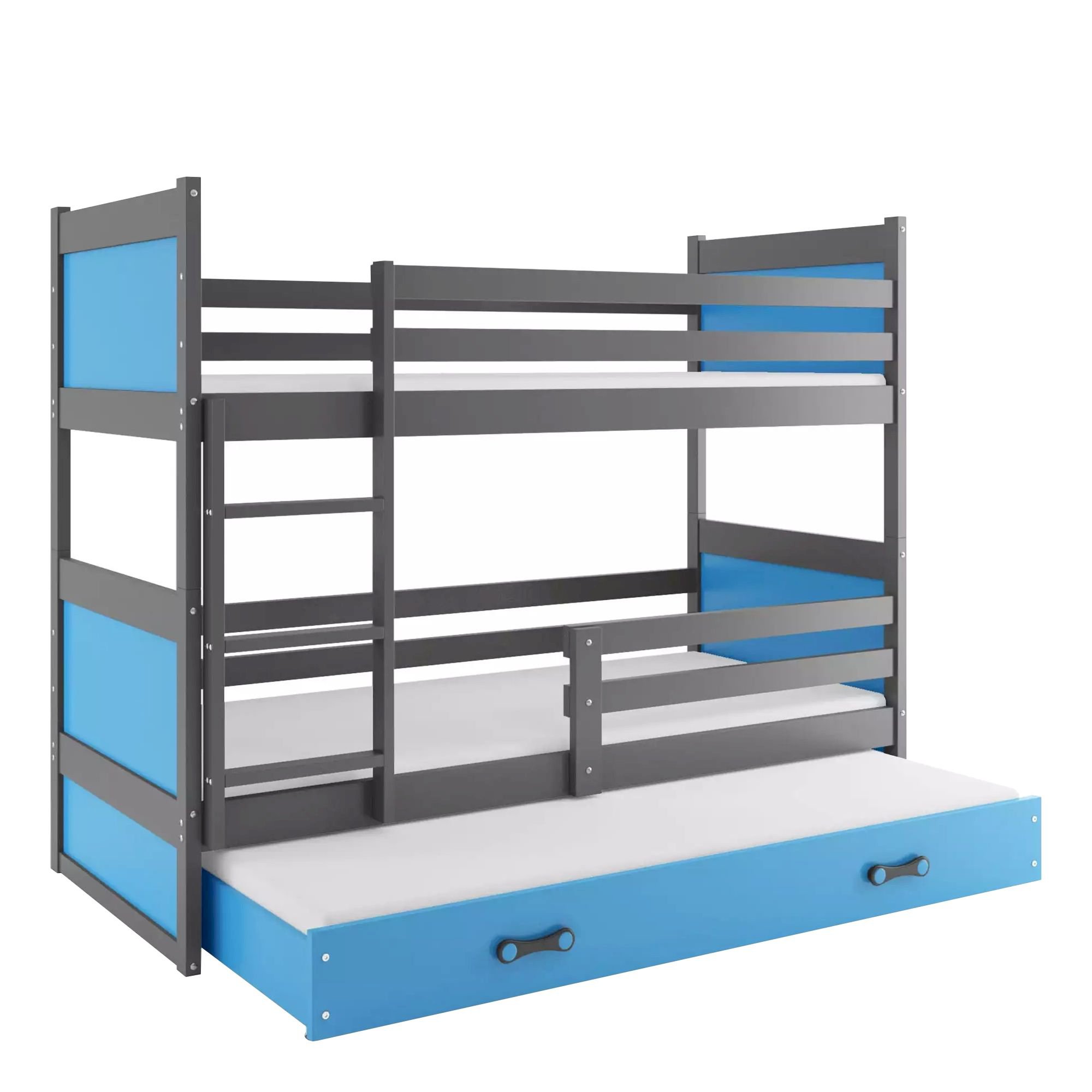 Łóżko Piętrowe Trzyosobowe Rico 80x190 Grafit + Niebieski