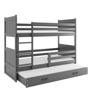 Łóżko Piętrowe Trzyosobowe Rico 80x190 Grafit + Niebieski