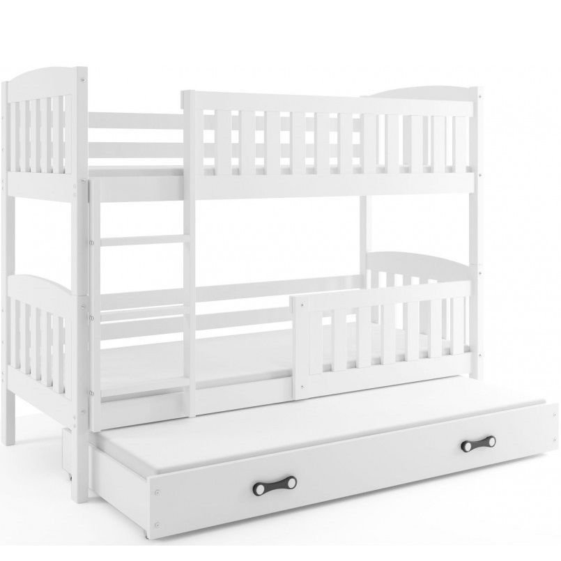 Łóżko Piętrowe Trzyosobowe Kubuś 90x200 Biały + Niebieski