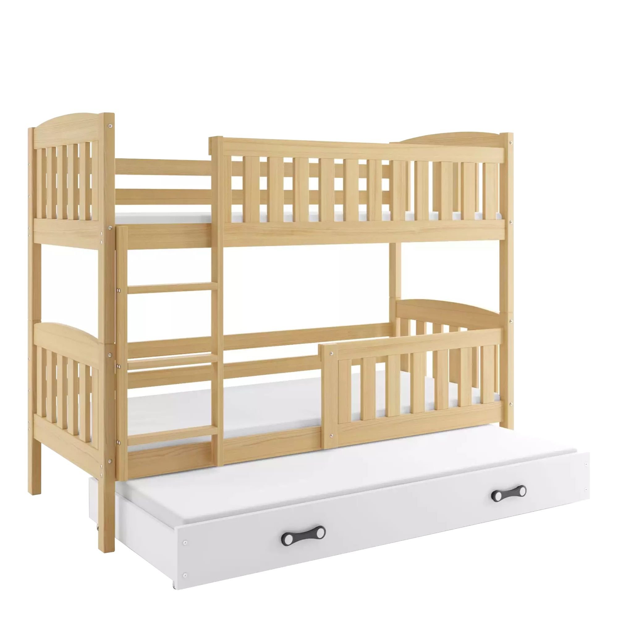 Łóżko Piętrowe Trzyosobowe Kubuś 90x200 Sosna + Grafit