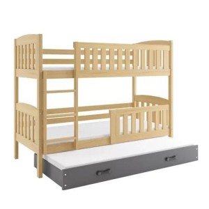 Łóżko Piętrowe Trzyosobowe Kubuś 90x200 Sosna + Grafit