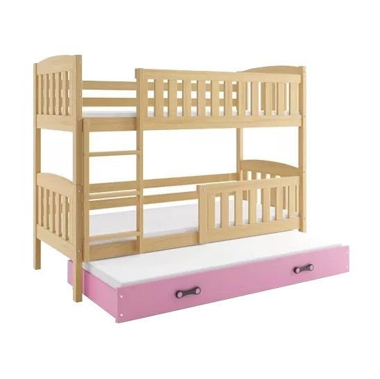 Łóżko Piętrowe Trzyosobowe Kubuś 90x200 Sosna + Biały