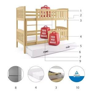 Łóżko Piętrowe Trzyosobowe Kubuś 90x200 Grafit + Niebieski