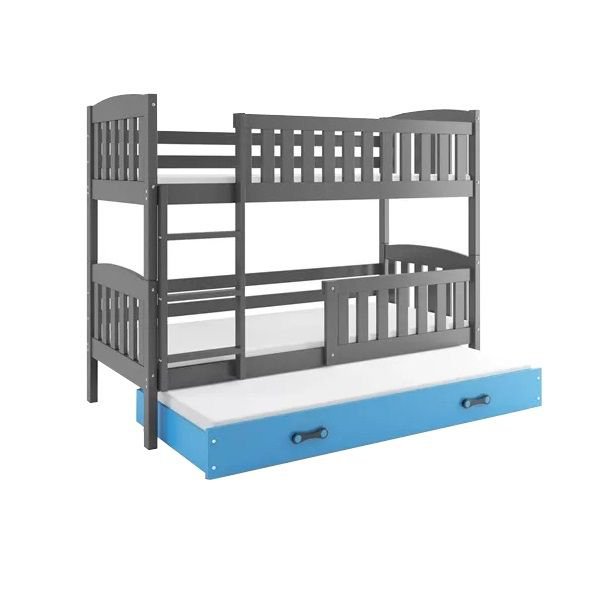 Łóżko Piętrowe Trzyosobowe Kubuś 90x200 Grafit + Niebieski
