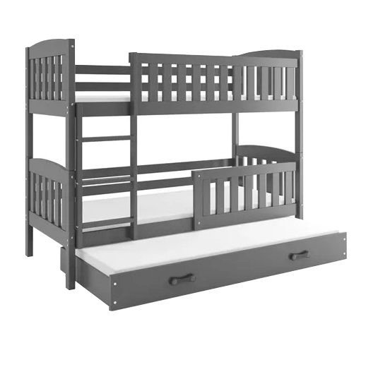 Łóżko Piętrowe Trzyosobowe Kubuś 90x200 Grafitowe