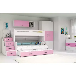 Łóżko piętrowe Max 3 Biały + Różówy