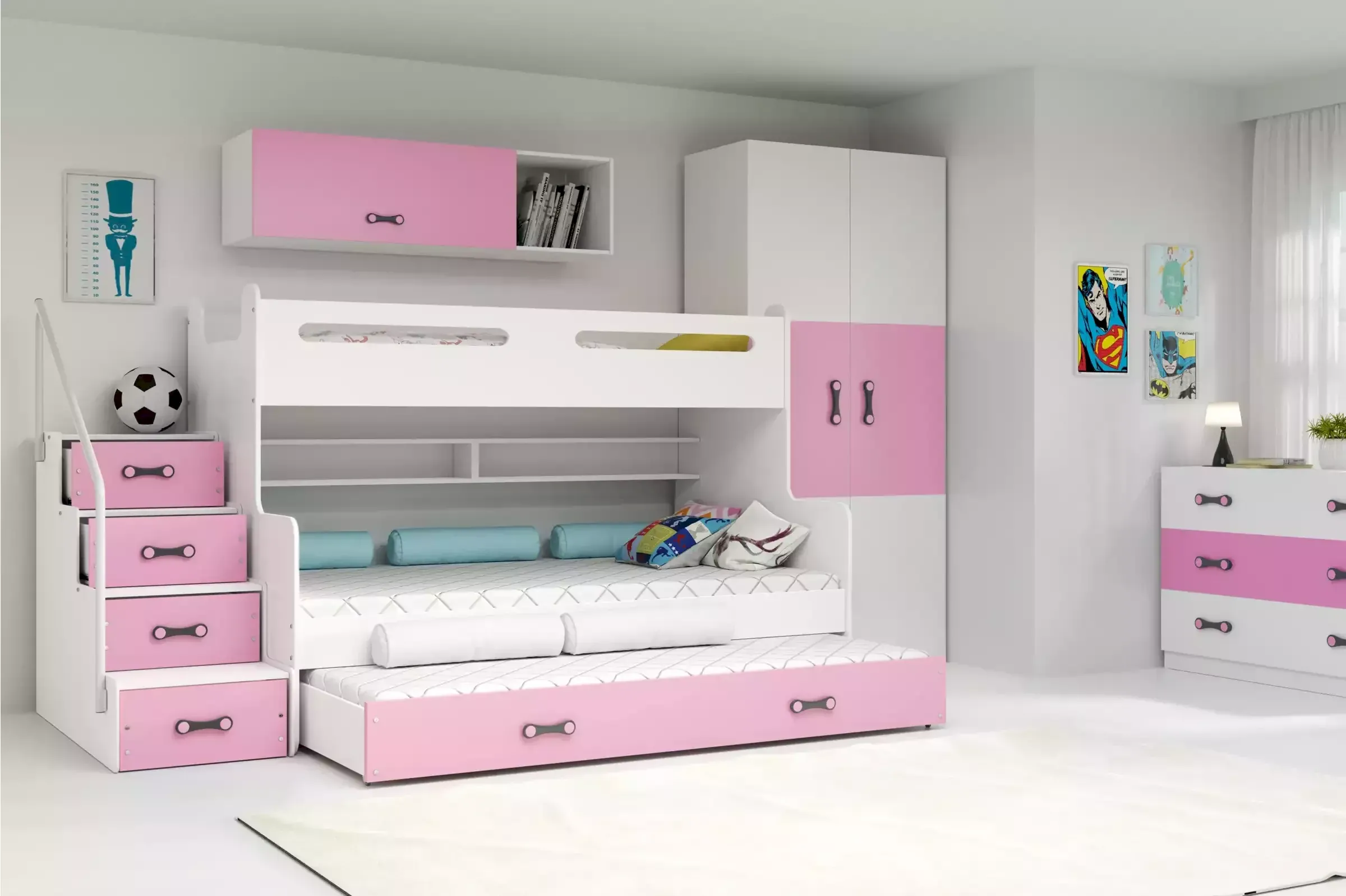 Łóżko piętrowe Max 3 Biały + Różówy