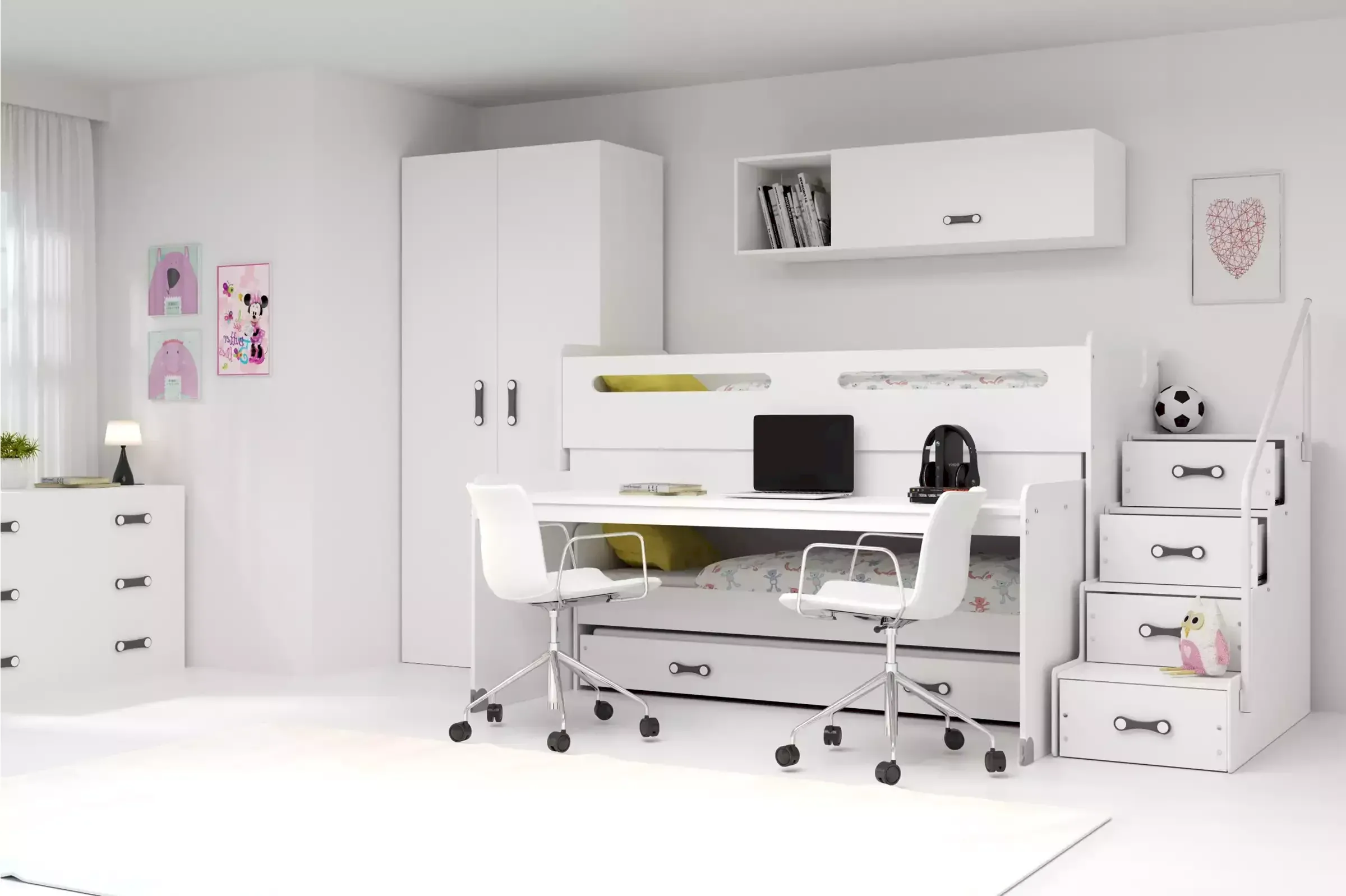 Łóżko piętrowe Max 1 Biały + Różowy