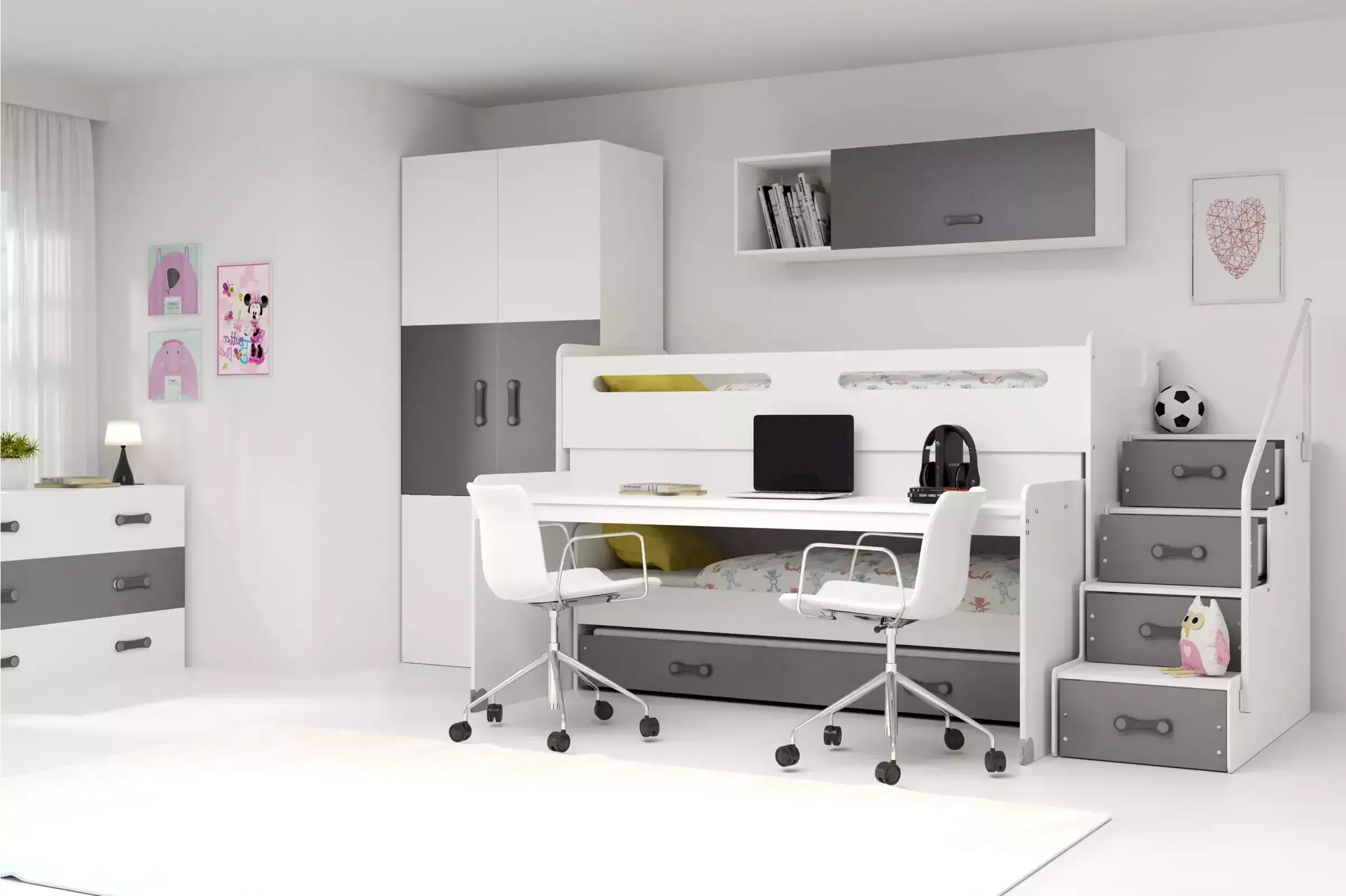 Łóżko piętrowe Max 1 Biały + Różowy