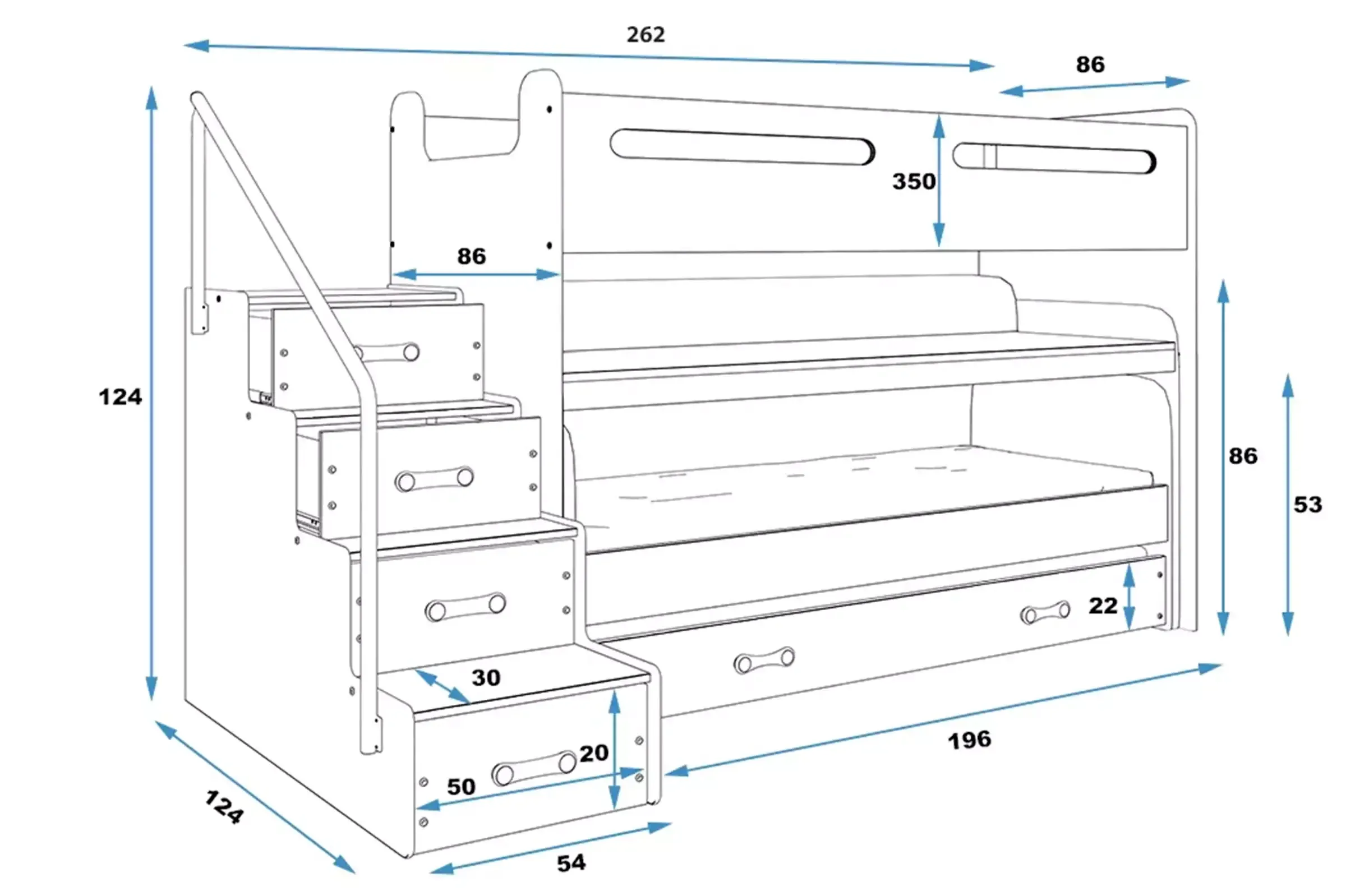 Łóżko piętrowe Max 1 Biały + Grafit