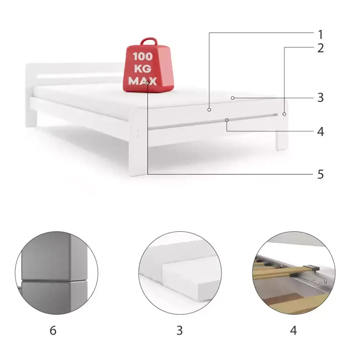 Łóżko Sosnowe DALLAS 90x200 Grafitowe