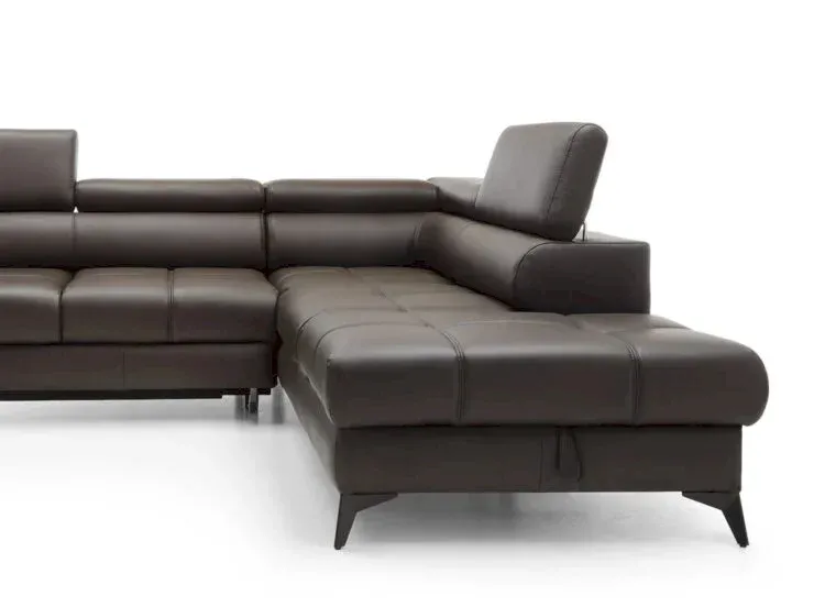 Skórzany Narożnik Mocca z Funkcją Spania