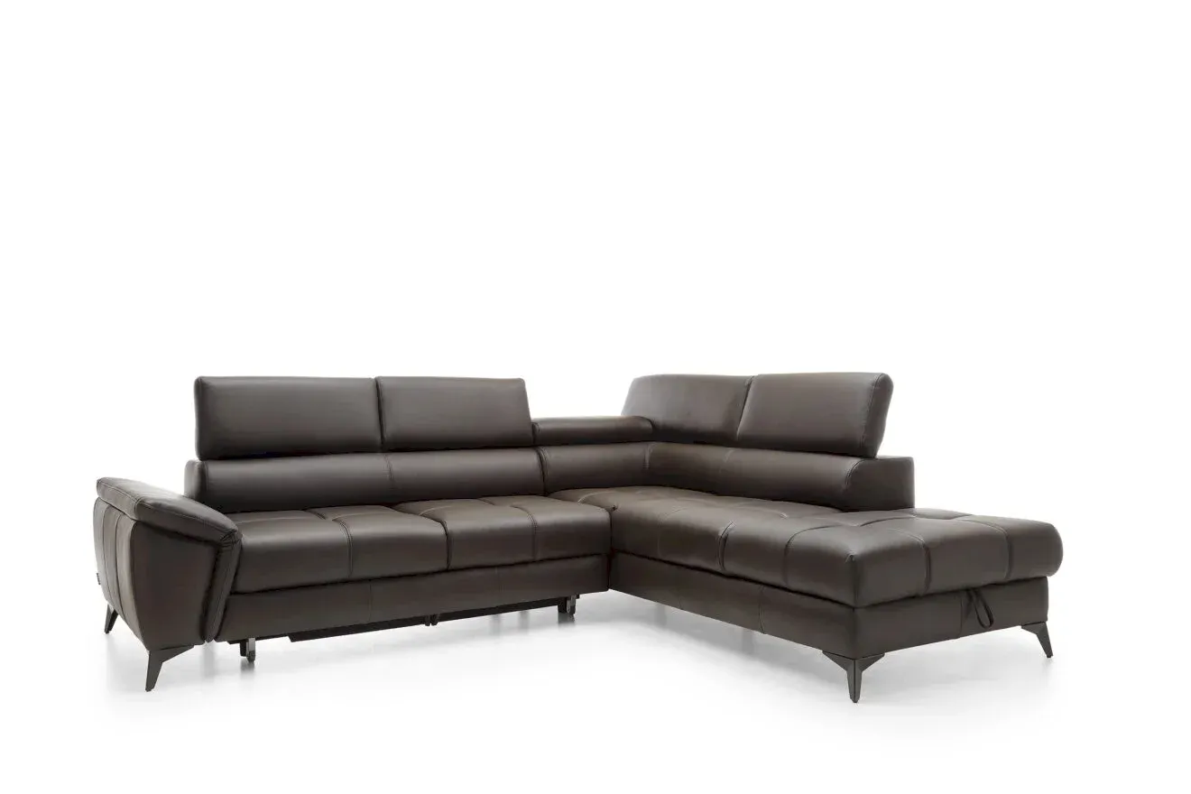 Skórzany Narożnik Mocca z Funkcją Spania