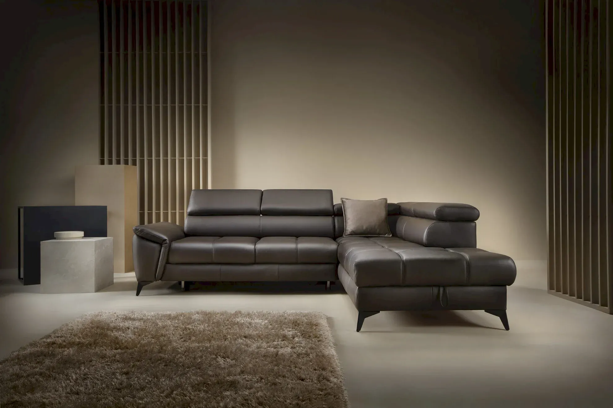 Skórzany Narożnik Mocca z Funkcją Spania